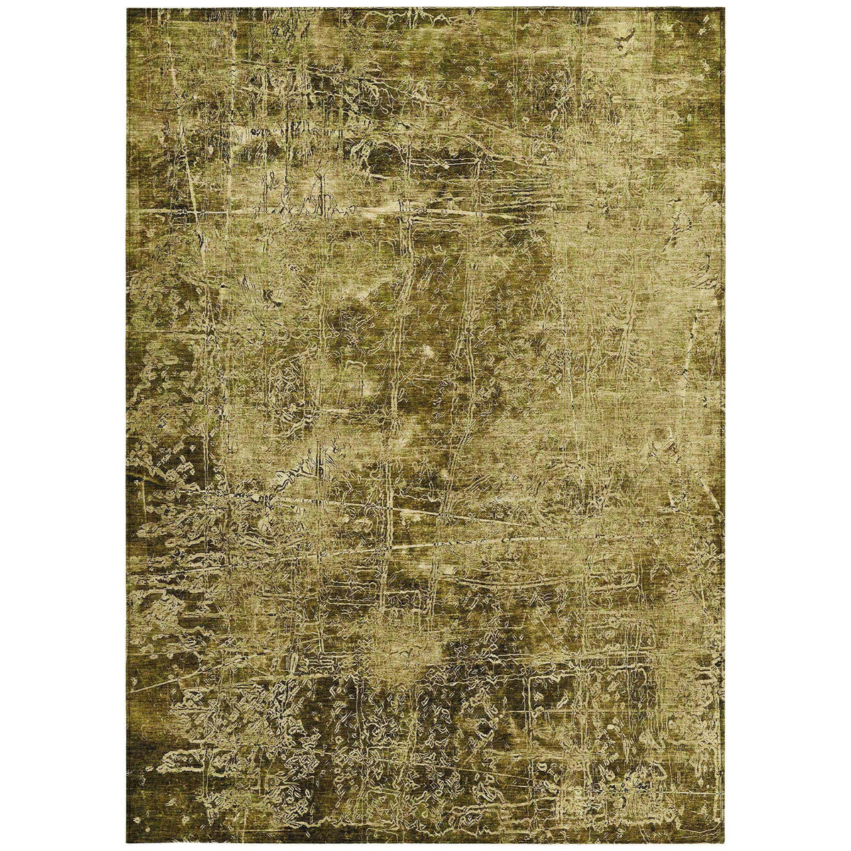 3' X 5' Green Abstract Washable Non Skid Indoor Outdoor Area Rug W2B