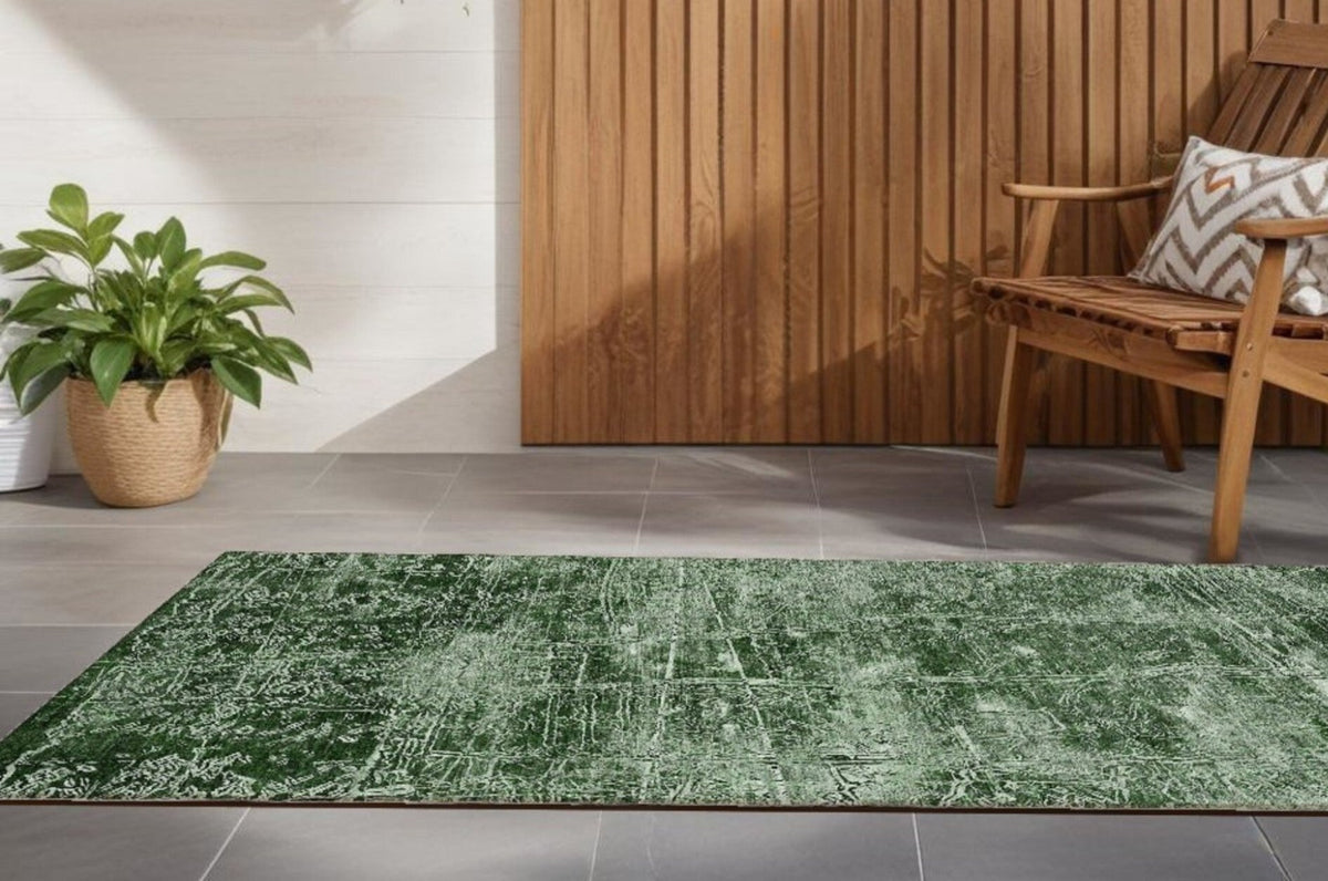 8' Runner Emerald Abstract Washable Non Skid Indoor Outdoor Runner Rug W2B