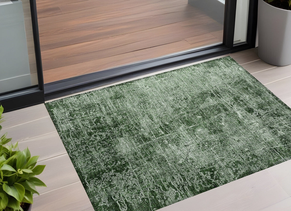 3' X 5' Emerald Abstract Washable Non Skid Indoor Outdoor Area Rug W2B