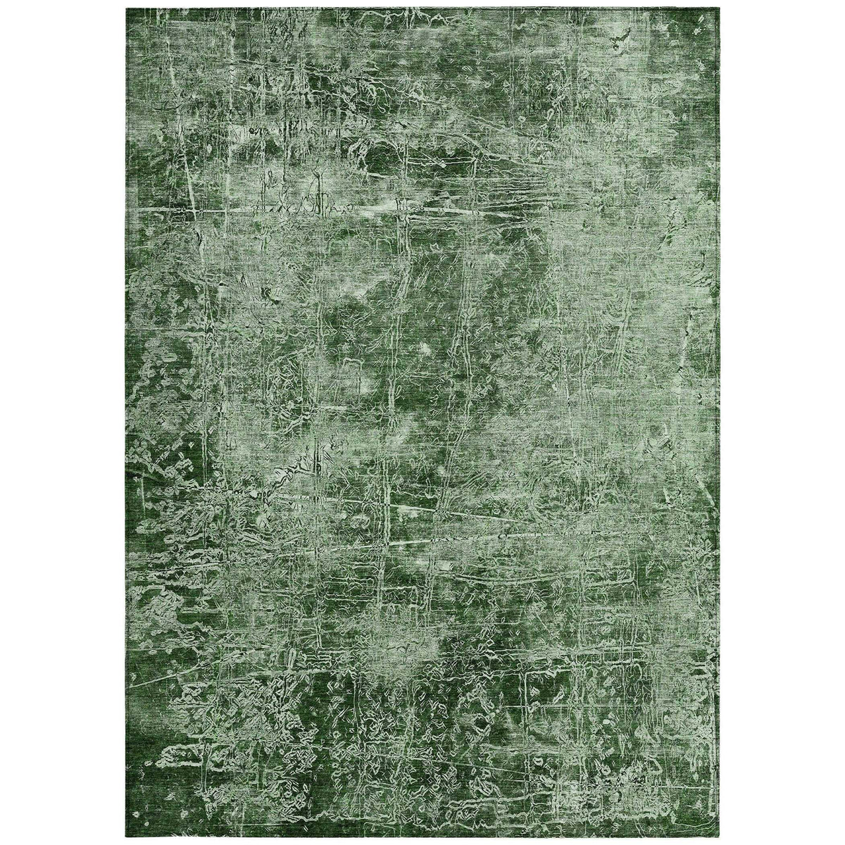 3' X 5' Emerald Abstract Washable Non Skid Indoor Outdoor Area Rug W2B