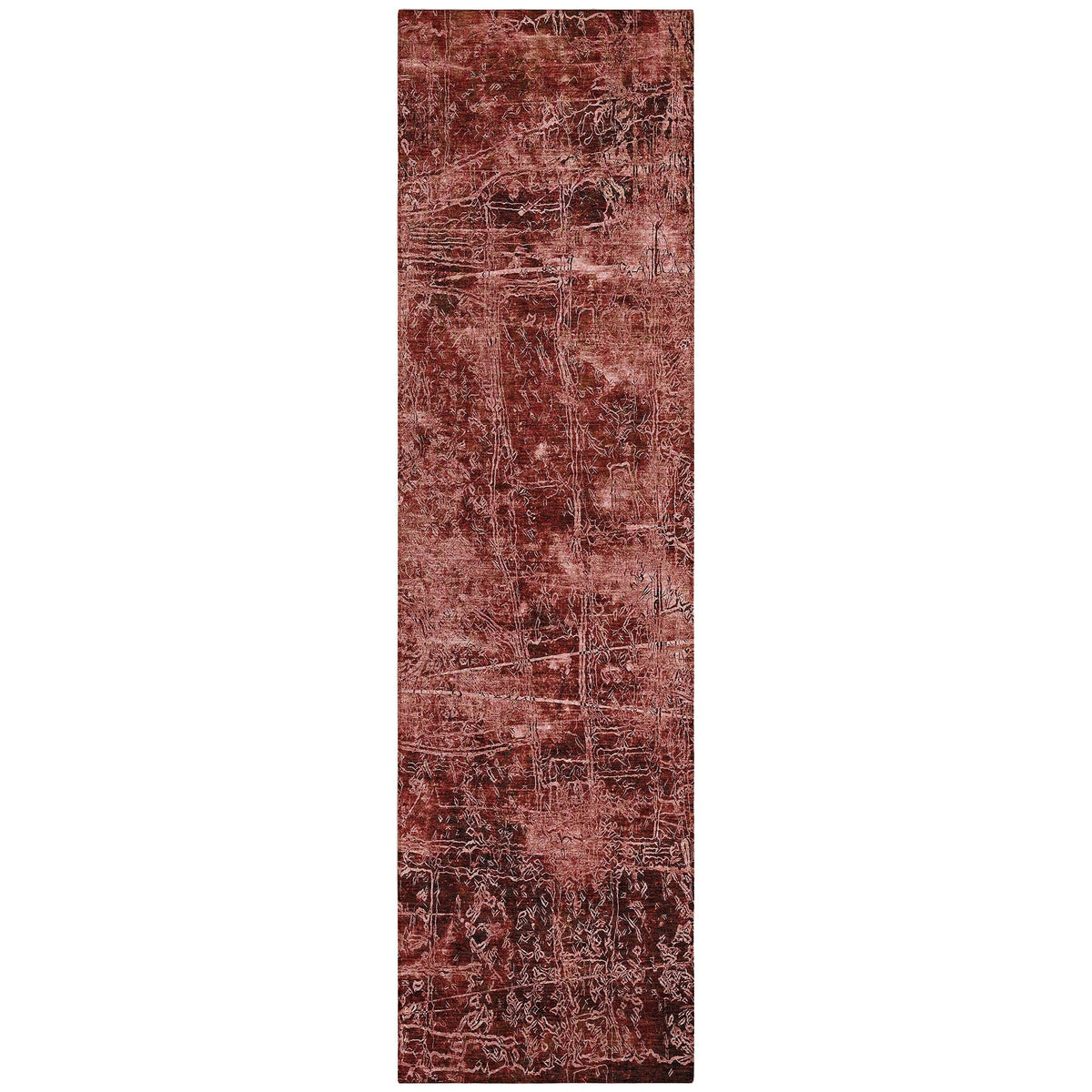 8' Runner Merlot Abstract Washable Non Skid Indoor Outdoor Runner Rug W2B