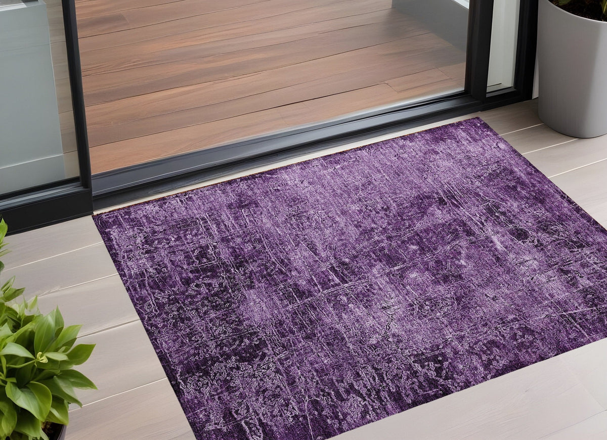 3' X 5' Purple Abstract Washable Non Skid Indoor Outdoor Area Rug W2B