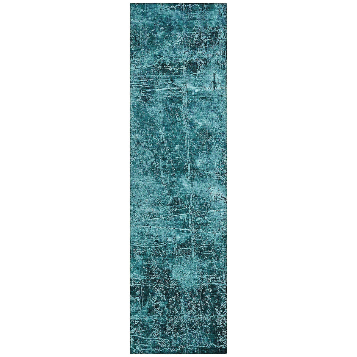 8' Runner Teal Abstract Washable Non Skid Indoor Outdoor Runner Rug W2B