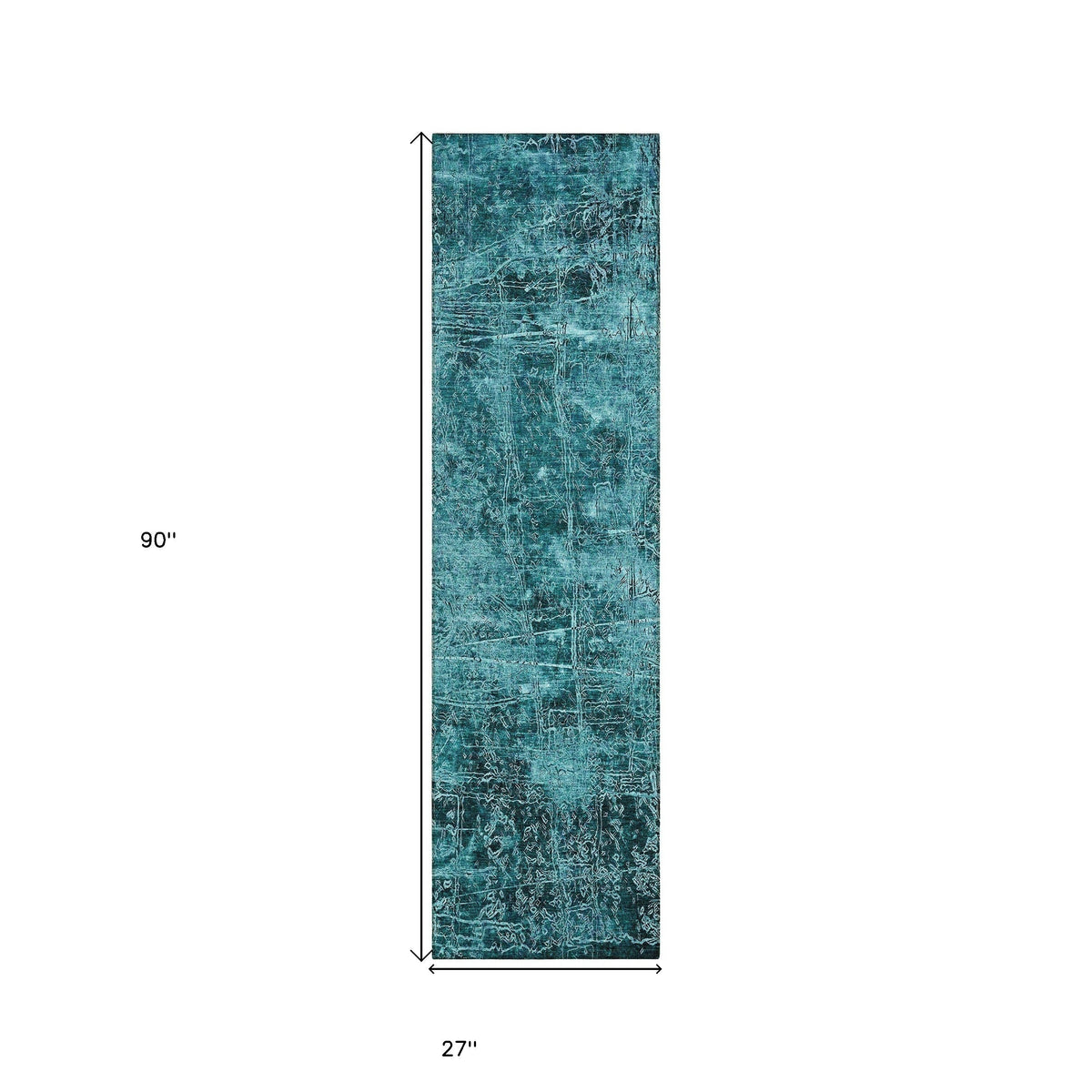 8' Runner Teal Abstract Washable Non Skid Indoor Outdoor Runner Rug W2B