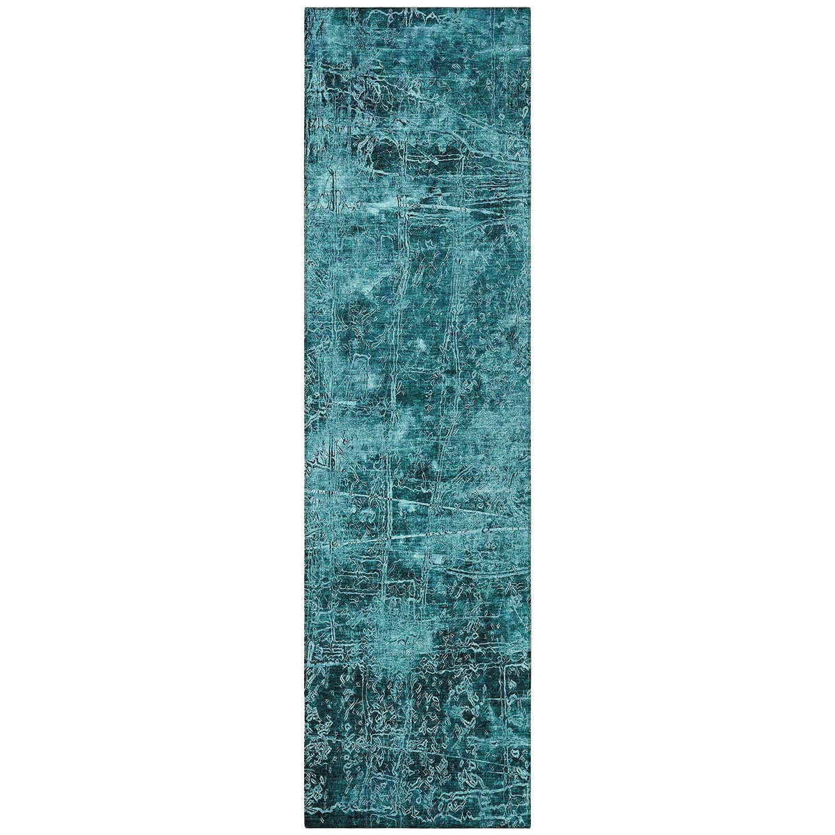 8' Runner Teal Abstract Washable Non Skid Indoor Outdoor Runner Rug W2B