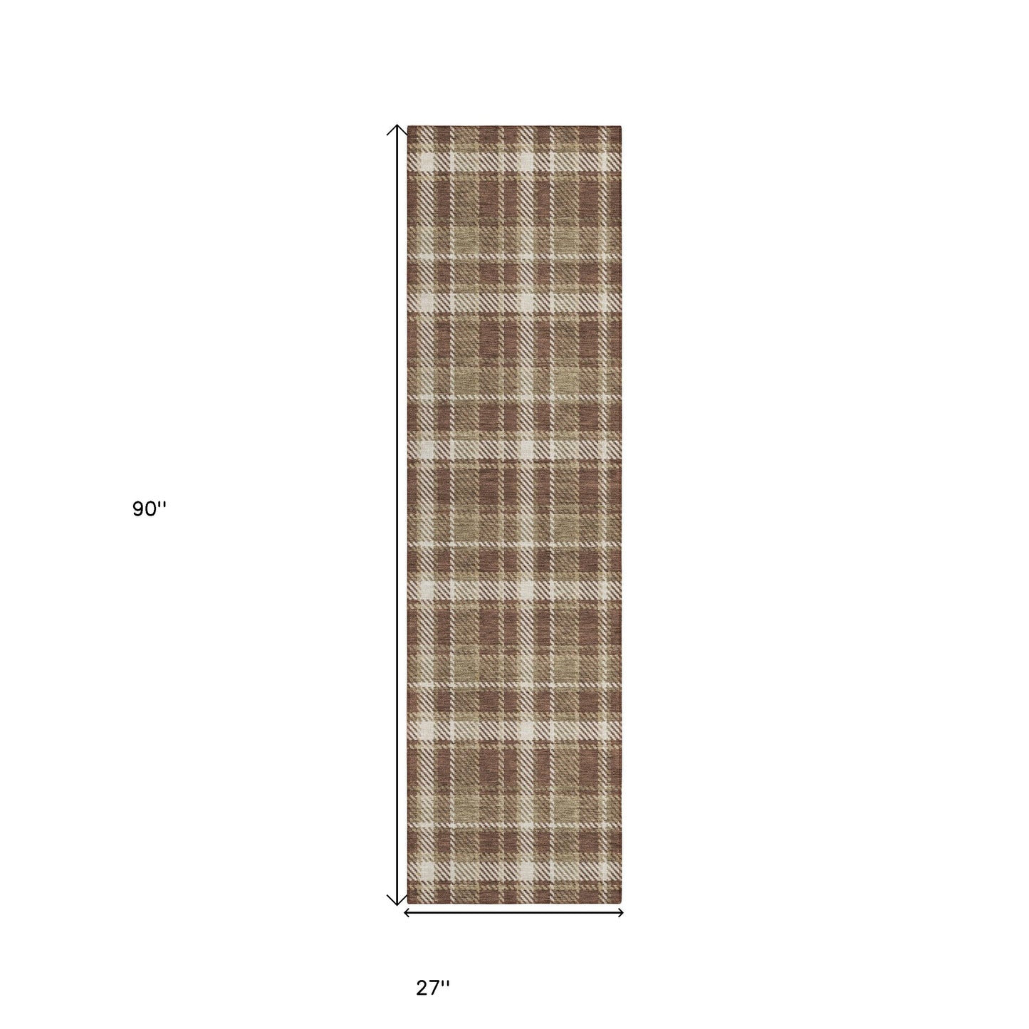 8' Runner Chocolate and Ivory Plaid Washable Non Skid Indoor Outdoor Runner Rug