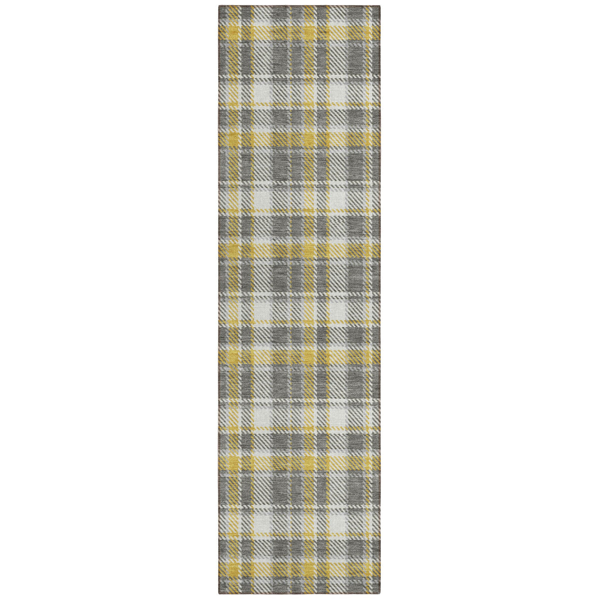 8' Runner Gray Yellow and White Plaid Washable Non Skid Indoor Outdoor Runner Rug W2B
