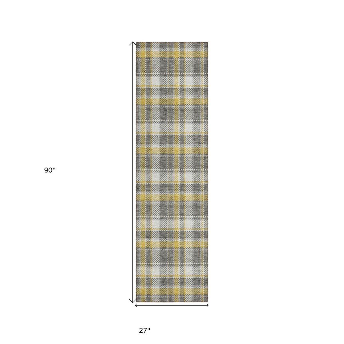 8' Runner Gray Yellow and White Plaid Washable Non Skid Indoor Outdoor Runner Rug W2B