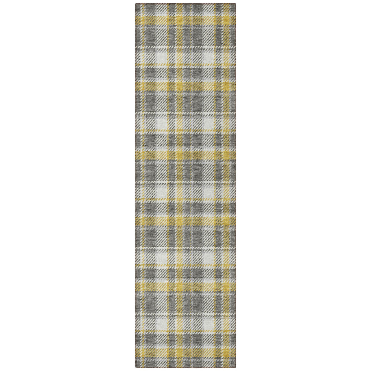 8' Runner Gray Yellow and White Plaid Washable Non Skid Indoor Outdoor Runner Rug W2B