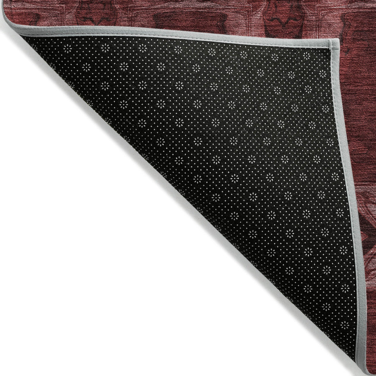 8' Runner Burgundy and Black Floral Medallion Washable Non Skid Indoor Outdoor Runner Rug W2B