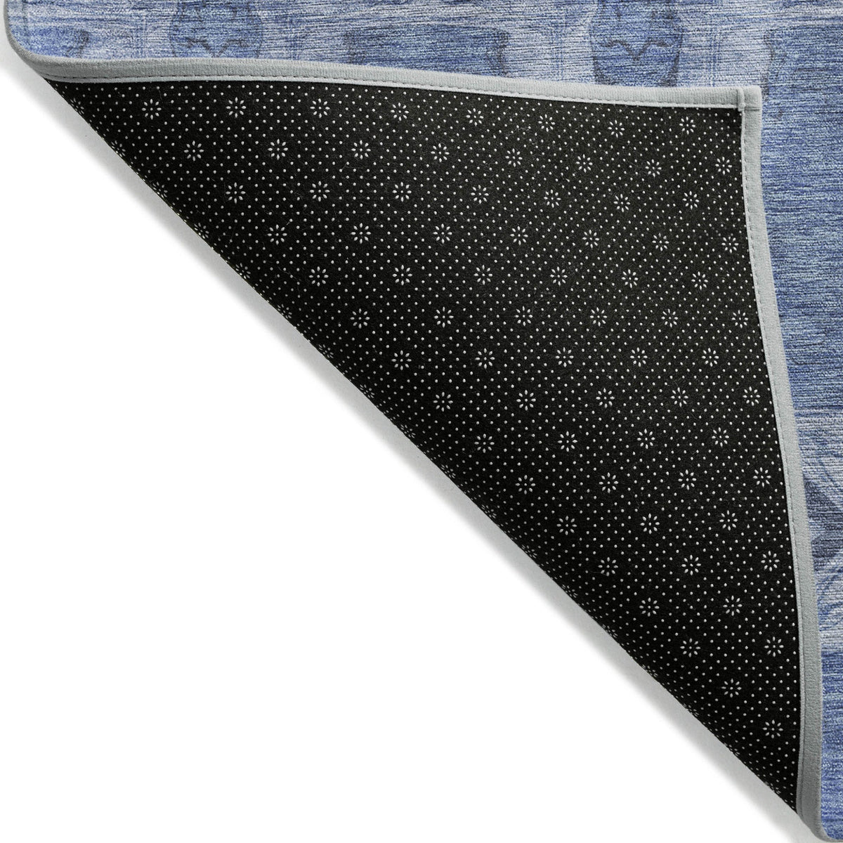 8' Runner Denim Blue and Gray Floral Medallion Washable Non Skid Indoor Outdoor Runner Rug W2B