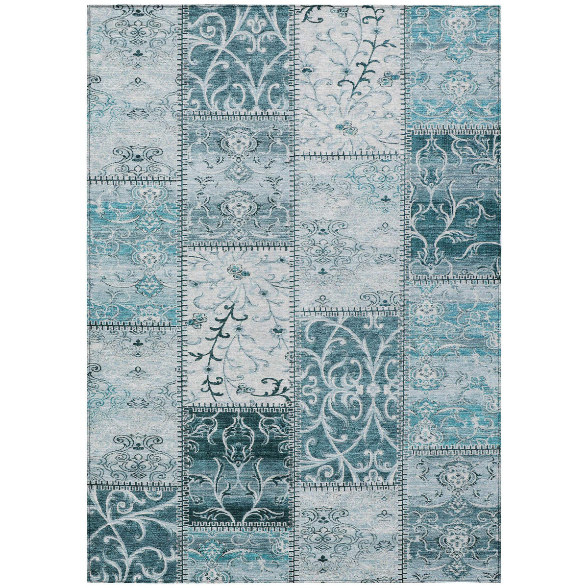 3' X 5' Teal Patchwork Washable Non Skid Indoor Outdoor Area Rug W2B