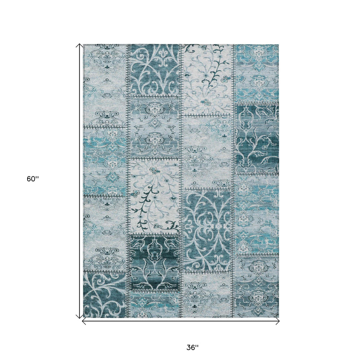3' X 5' Teal Patchwork Washable Non Skid Indoor Outdoor Area Rug W2B