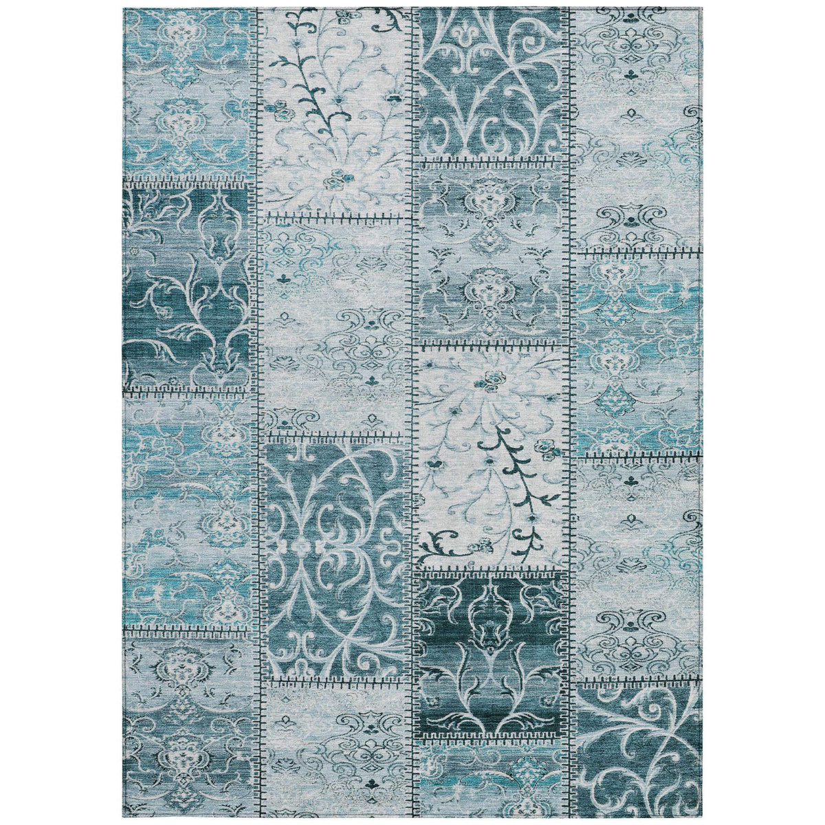 3' X 5' Teal Patchwork Washable Non Skid Indoor Outdoor Area Rug W2B