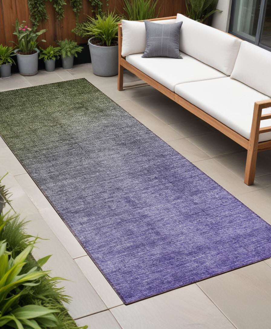 8' Runner Olive Green and Purple Ombre Washable Non Skid Indoor Outdoor Runner Rug W2B