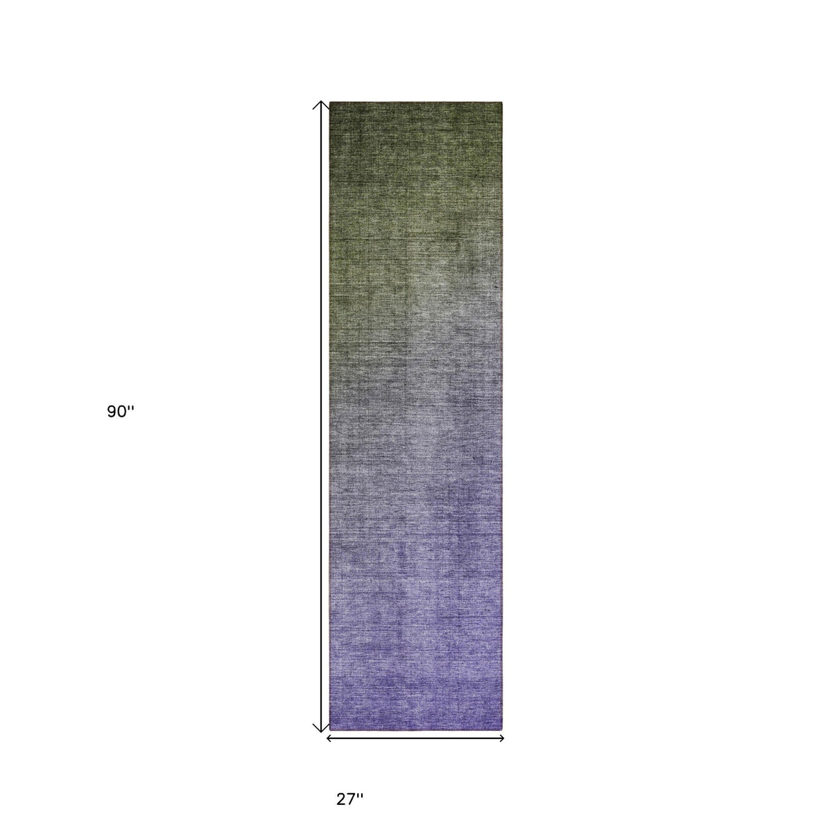 8' Runner Olive Green and Purple Ombre Washable Non Skid Indoor Outdoor Runner Rug W2B