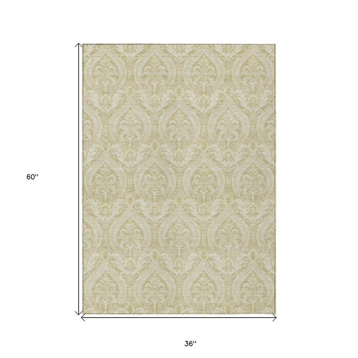 3' X 5' Light Green Damask Washable Non Skid Indoor Outdoor Area Rug W2B