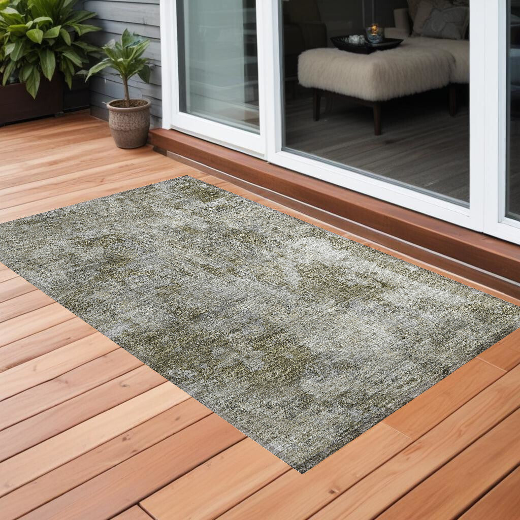 3' X 5' Green Abstract Washable Non Skid Indoor Outdoor Area Rug W2B
