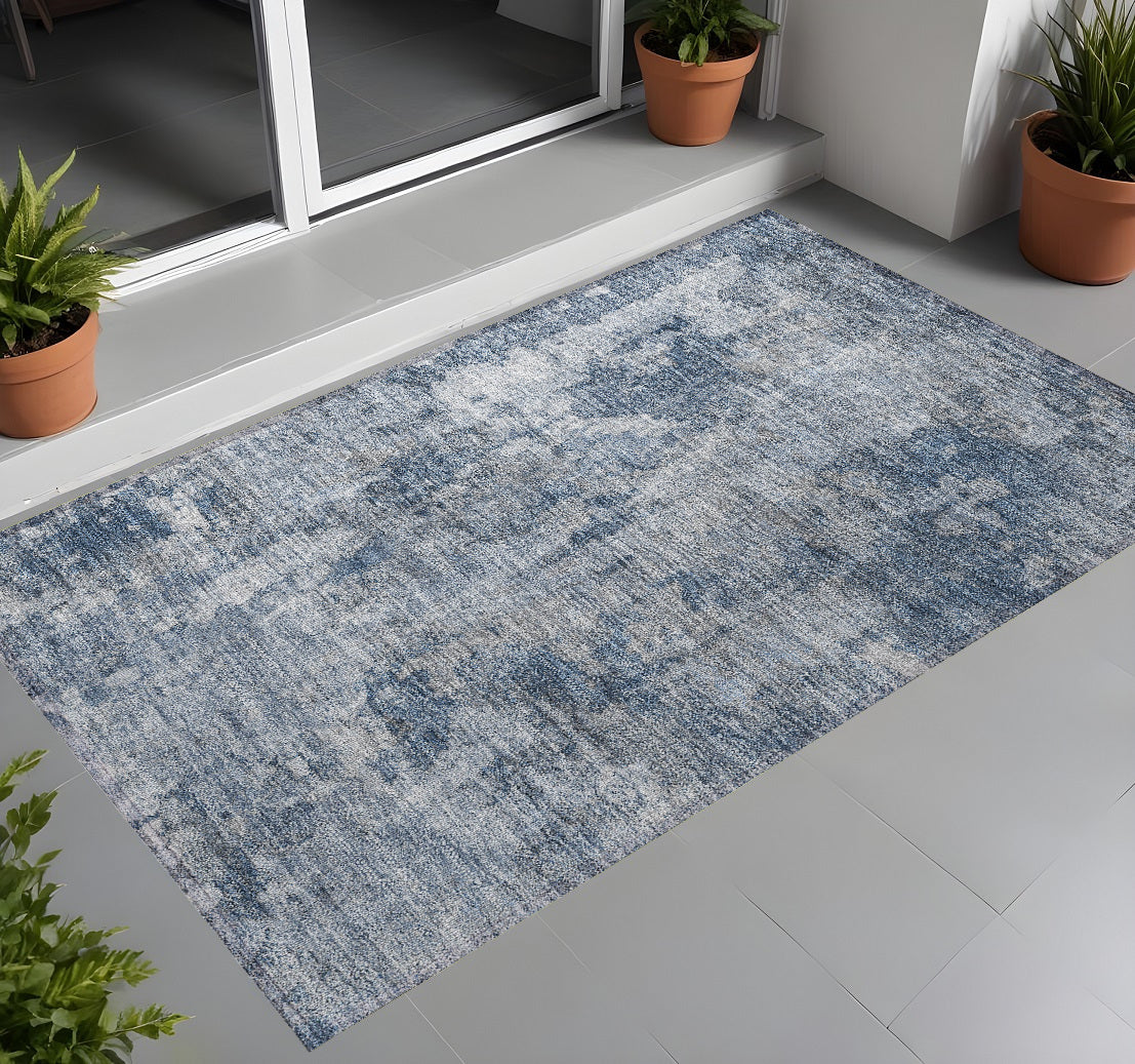3' X 5' Blue Abstract Washable Non Skid Indoor Outdoor Area Rug W2B