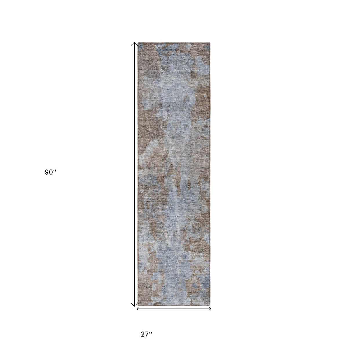 8' Runner Mocha and Blue Abstract Washable Non Skid Indoor Outdoor Runner Rug W2B