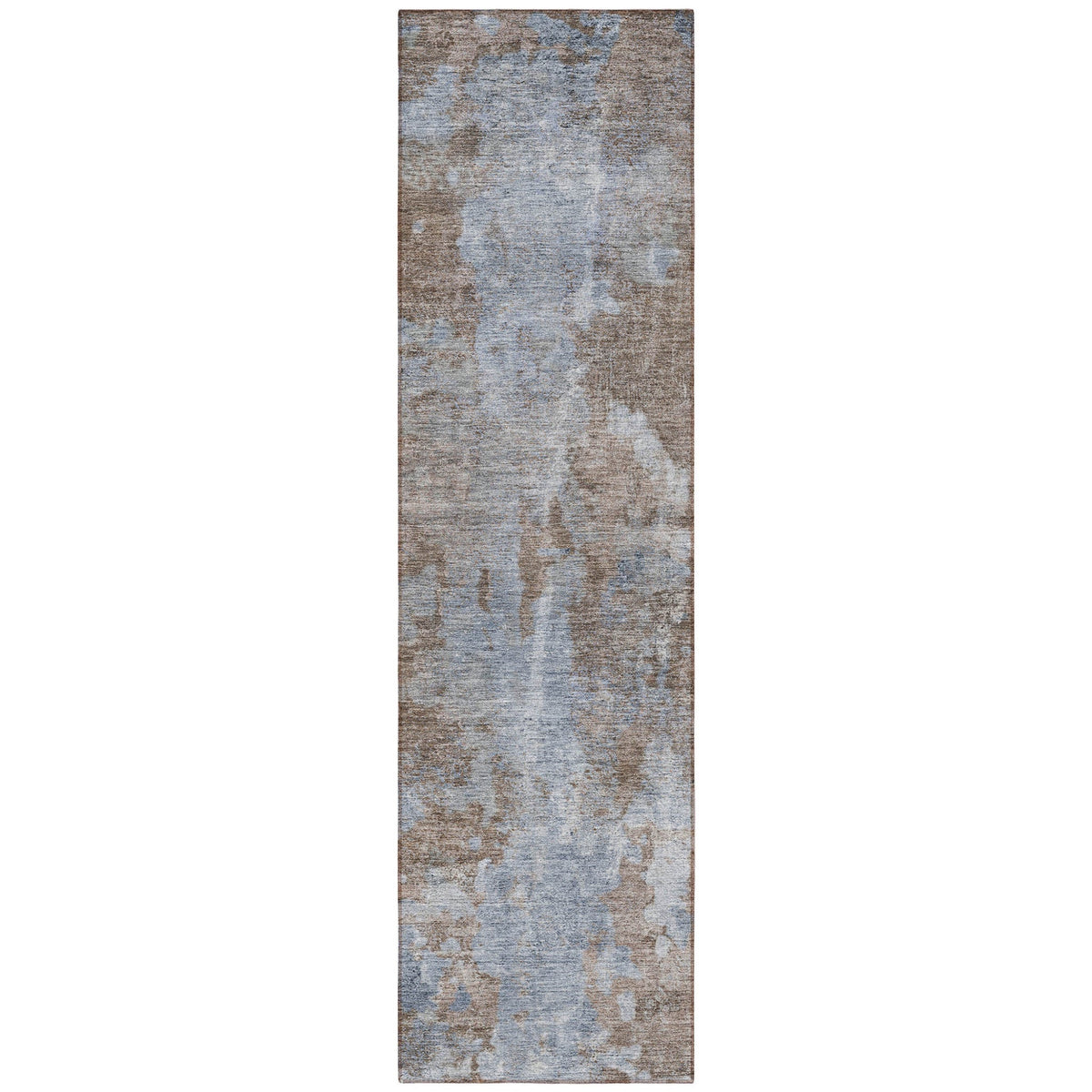 8' Runner Mocha and Blue Abstract Washable Non Skid Indoor Outdoor Runner Rug W2B