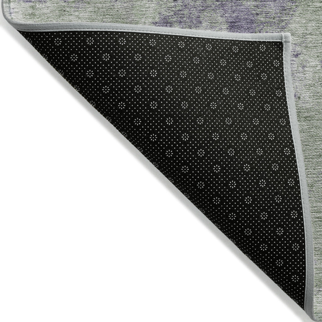 3' X 5' Purple and Green Abstract Washable Non Skid Indoor Outdoor Area Rug W2B