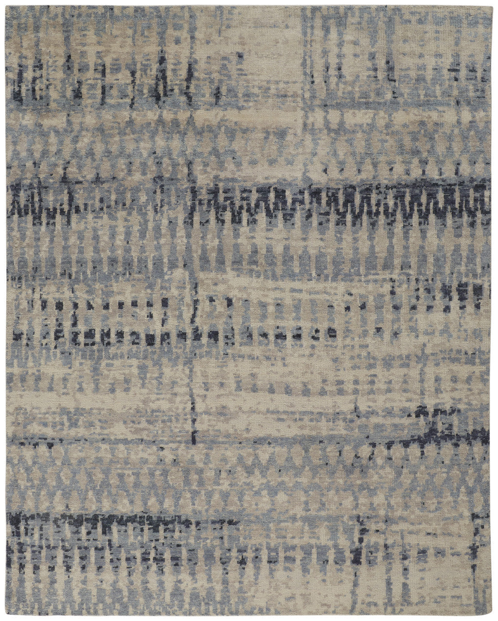 2' X 3' Gray Blue and Ivory Wool Abstract Hand Knotted Area Rug W2B