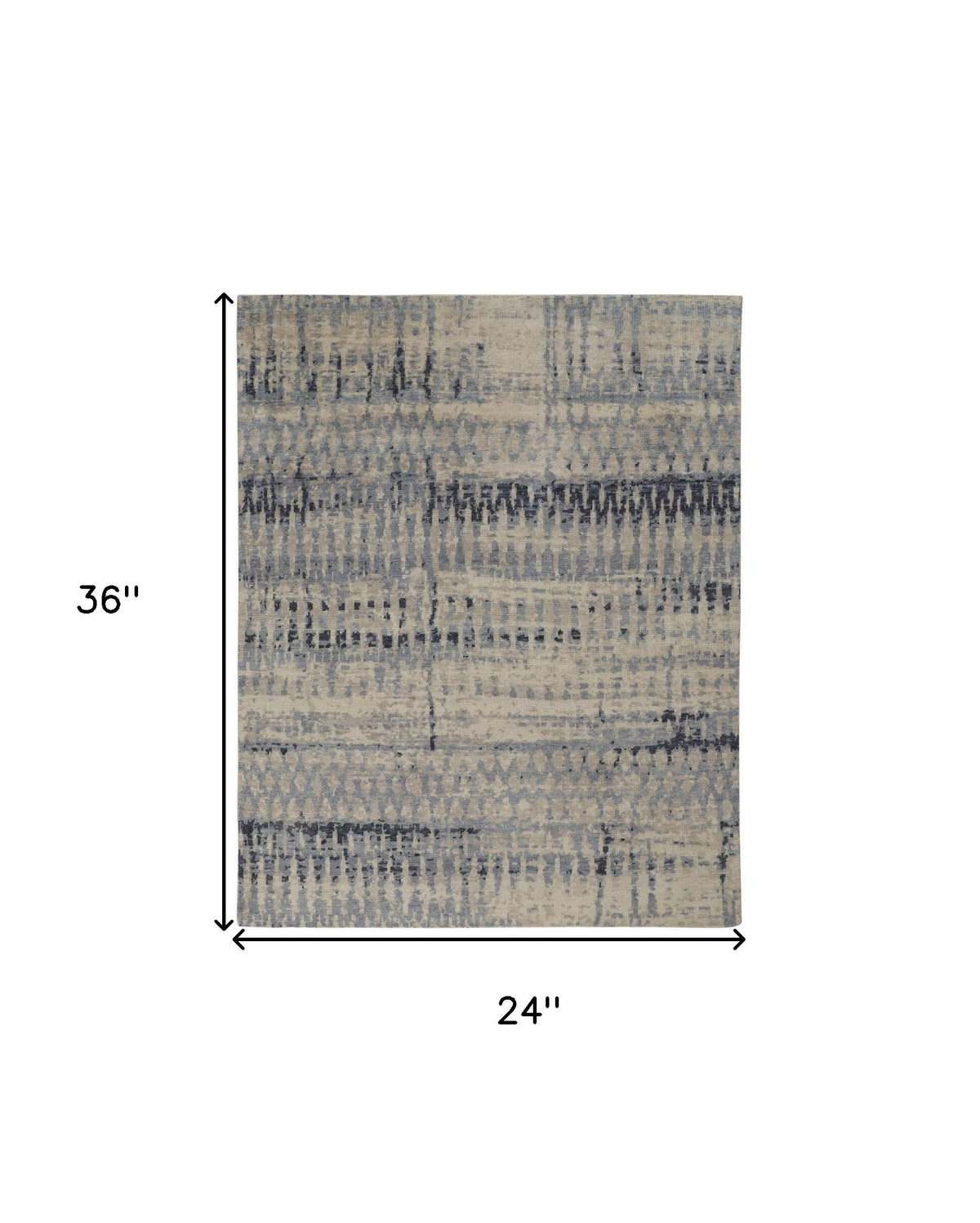 2' X 3' Gray Blue and Ivory Wool Abstract Hand Knotted Area Rug W2B