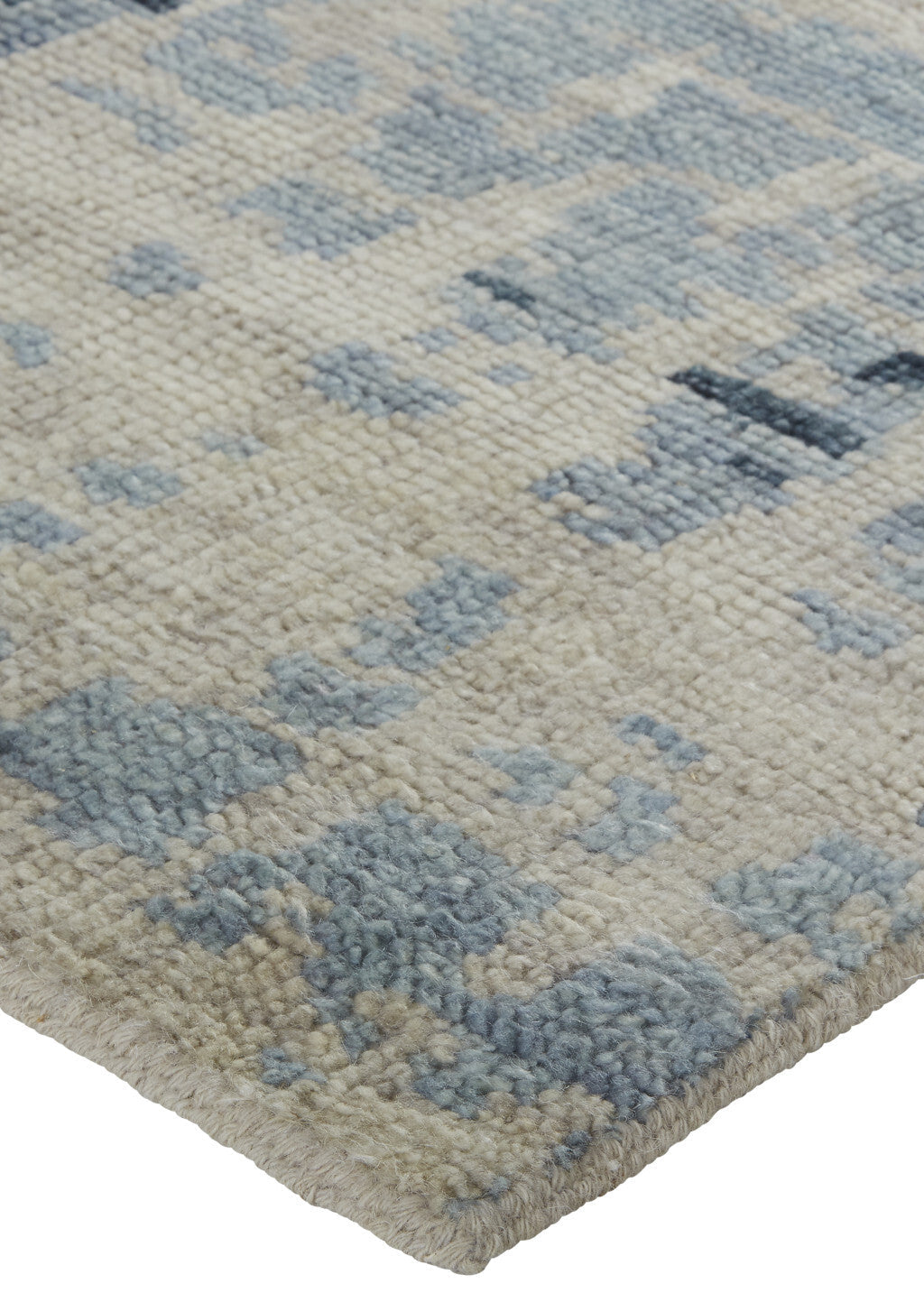 2' X 3' Gray Blue and Ivory Wool Abstract Hand Knotted Area Rug W2B