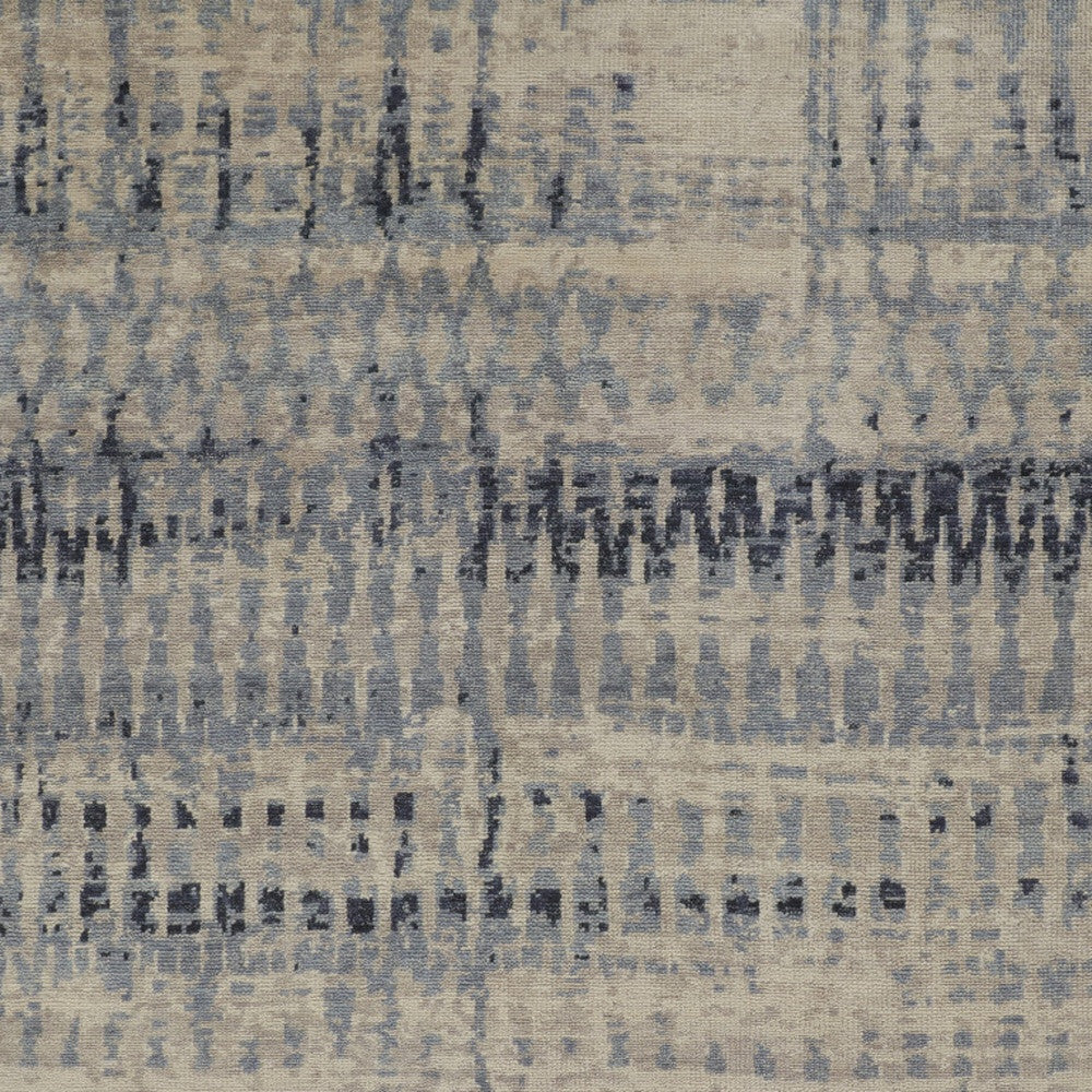 2' X 3' Gray Blue and Ivory Wool Abstract Hand Knotted Area Rug W2B