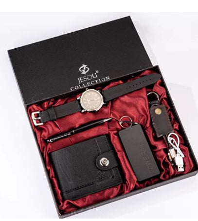 Mens Boutique Gift Set Wallet Power Bank Keychain Large Dial Quartz Watch Best YouTube Store