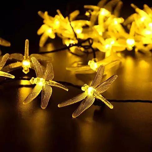 Style: Warm Yellow - Solar Powered DragonFly LED Light String W2B