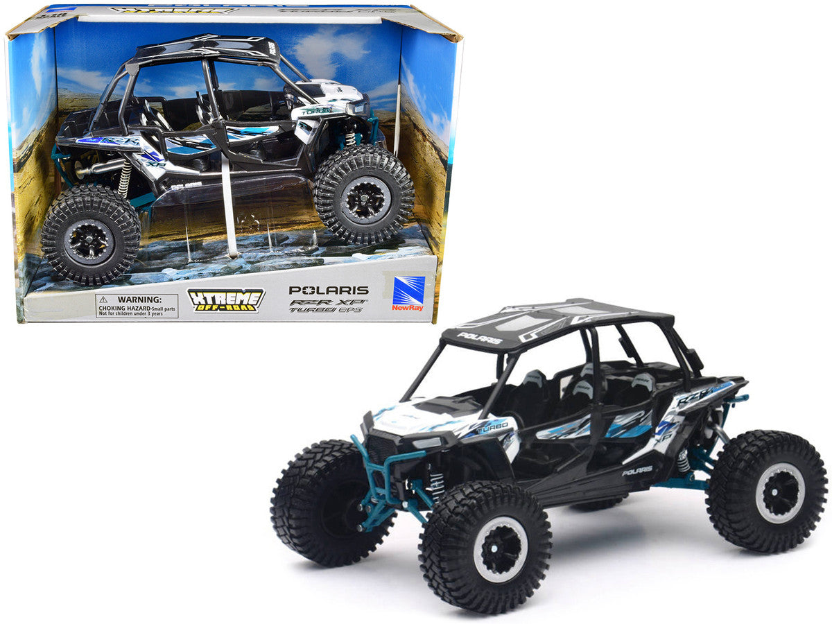 Polaris RZR XP 4 Turbo EPS Sport UTV White with Graphics and Black Top "Xtreme Off-Road" Series 1/18 Diecast Model by New Ray New Ray