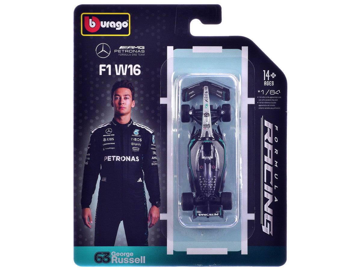 Mercedes AMG F1 W16 E Performance #63 George Russell Formula One F1 World Championship (2025) "Formula Racing" Series 1/64 Diecast Model Car by Bburago Bburago