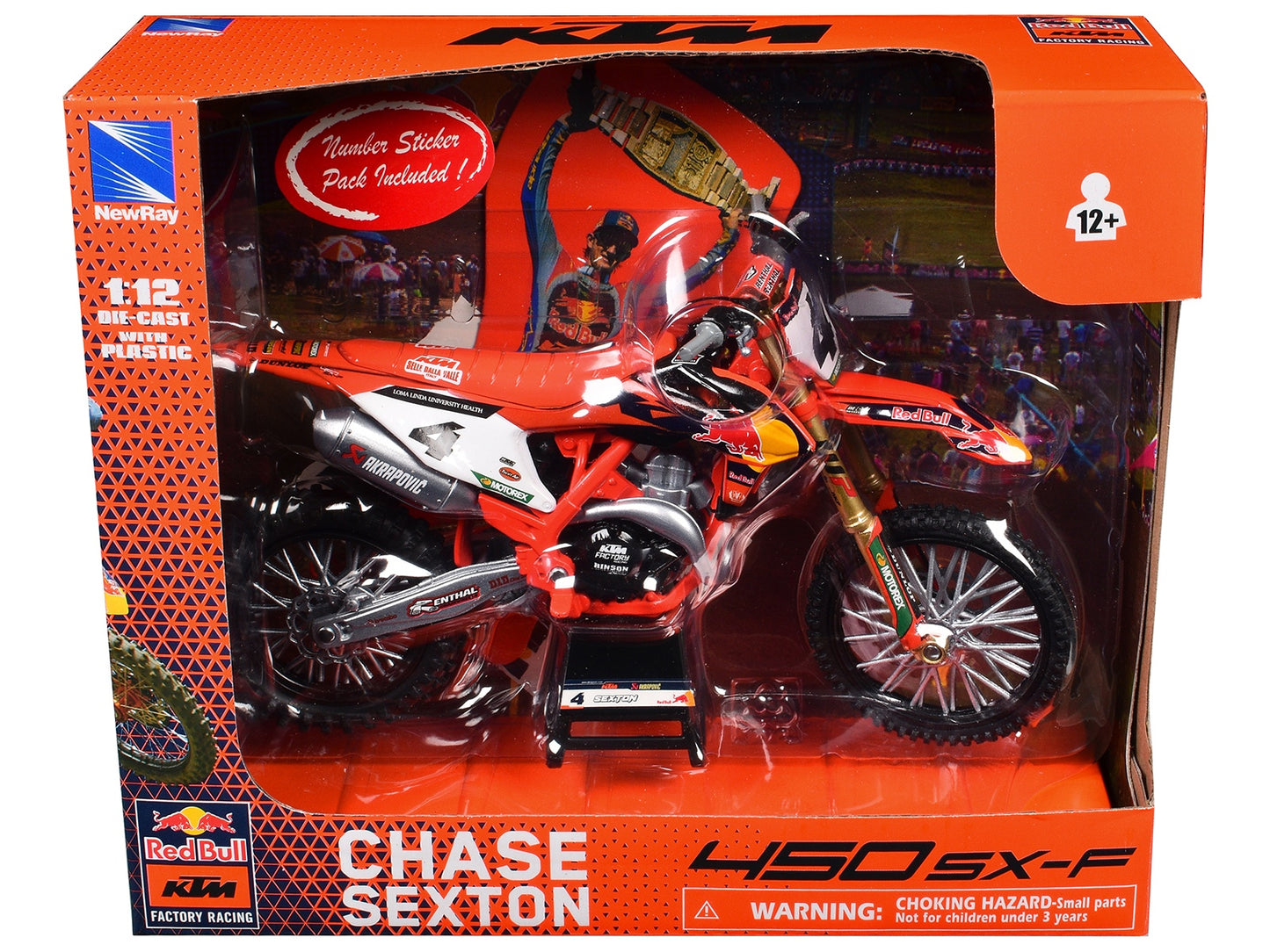 KTM 450 SX-F Motorcycle #4 Chase Sexton "Red Bull KTM Factory Racing" 1/12 Diecast Model by New Ray