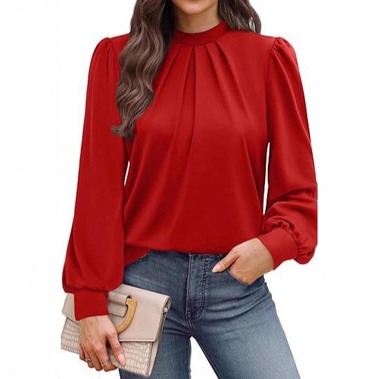 Women's Long Sleeve Small Turtleneck Solid Color Pleated LadyShow.Store