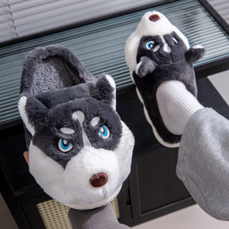 Cute Husky Cartoon Pure Cotton Slippers Men's Style Warm Indoor Slippers For Winter Home Use Best YouTube Store