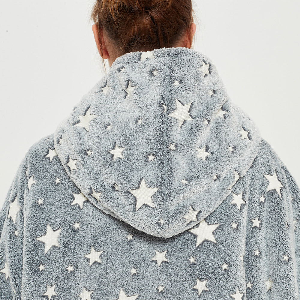 Glow In The Dark Stars Hoodie Blanket Oversized Sweatshirt Hooded Blankets Warm Luminous Throw Blanket For Beds Christmas Gift