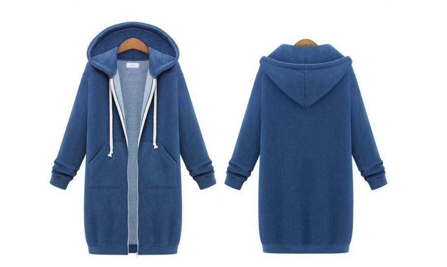 Hooded Long-sleeved Winter Sweater Women's Jacket In A Long Thick Shirt Accent Plus