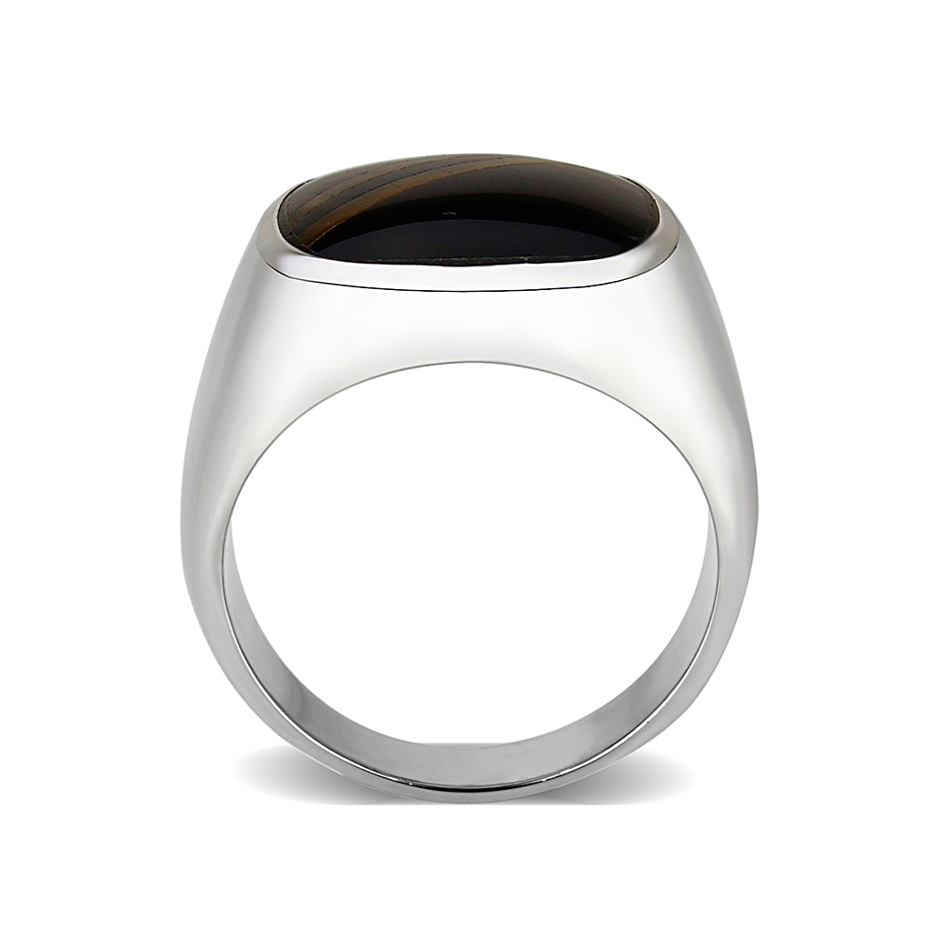 LO5M019- Brass Ring with Epoxy  in Jet Rhodium Plated Alamode