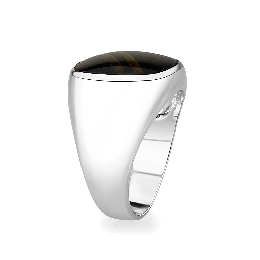 LO5M019- Brass Ring with Epoxy  in Jet Rhodium Plated Alamode