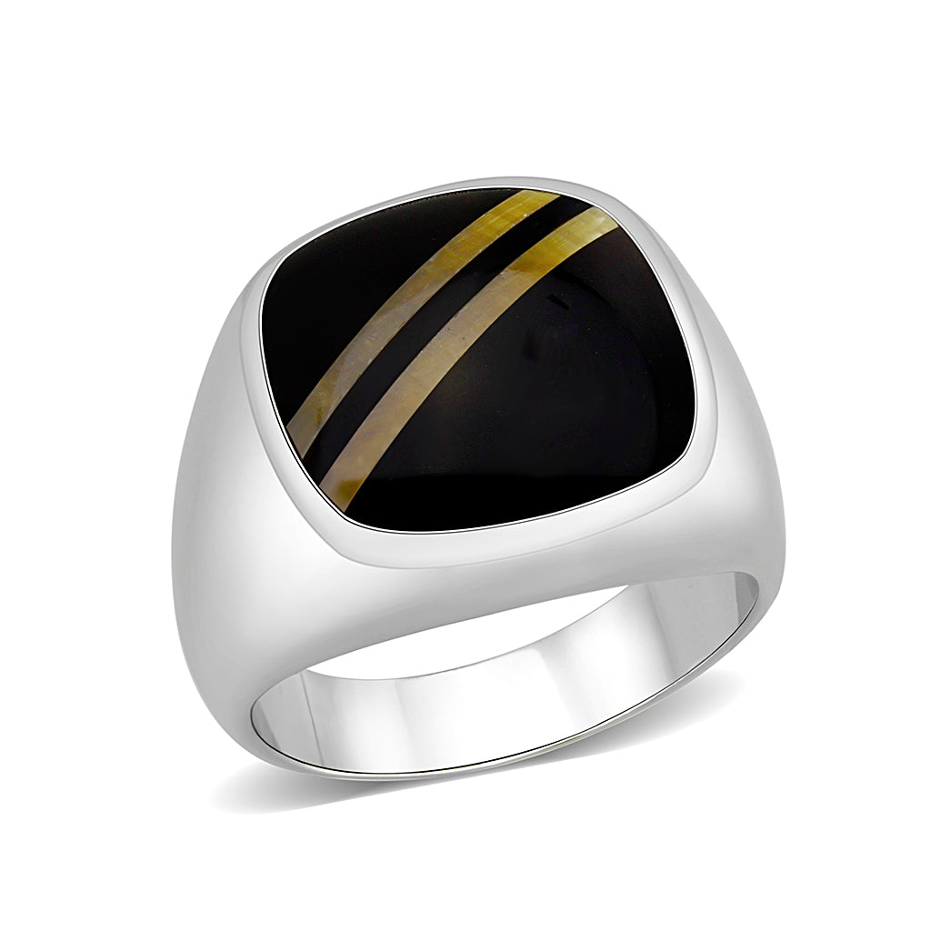 LO5M019- Brass Ring with Epoxy  in Jet Rhodium Plated Alamode