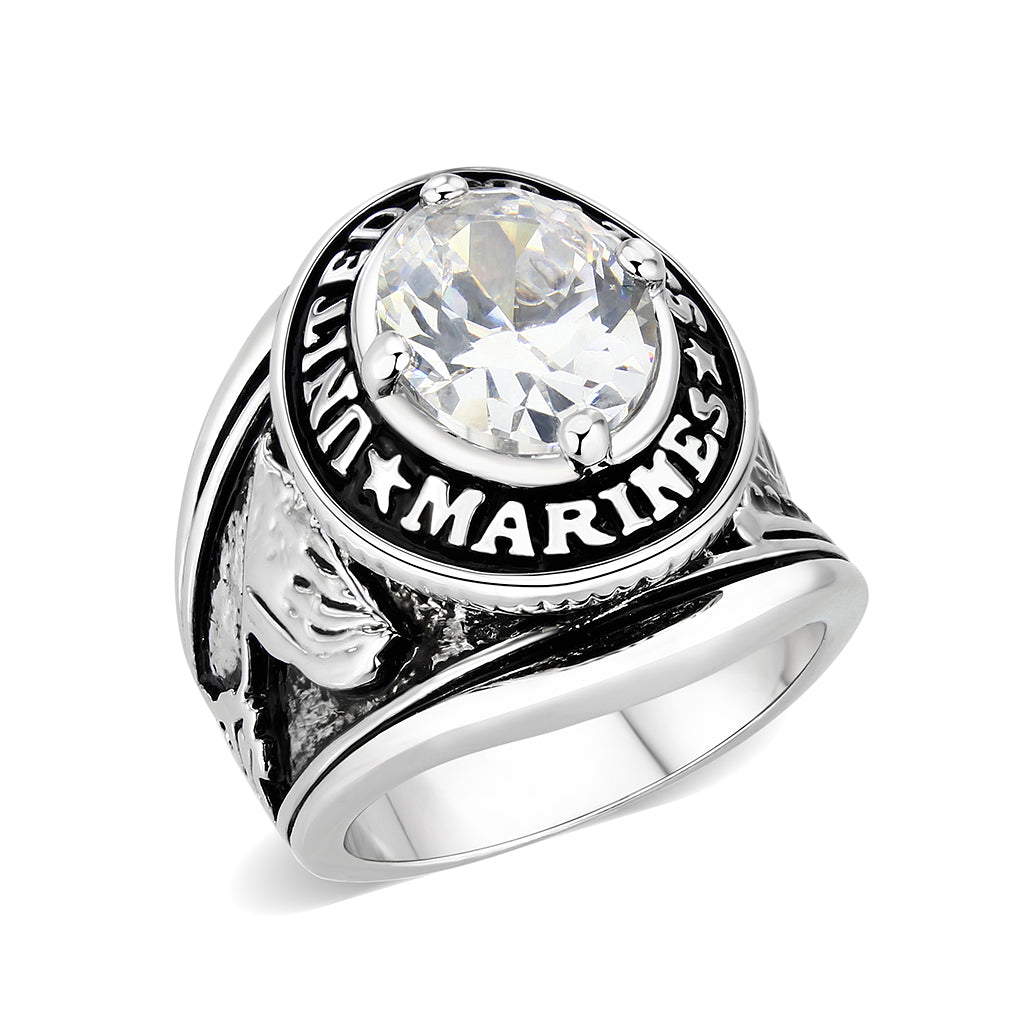 LO5M071 - Rhodium Plated Brass Ring with  CZ Clear Alamode