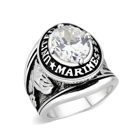 LO5M071 - Rhodium Plated Brass Ring with  CZ Clear Alamode