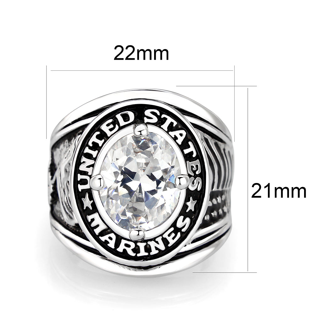 LO5M071 - Rhodium Plated Brass Ring with  CZ Clear Alamode