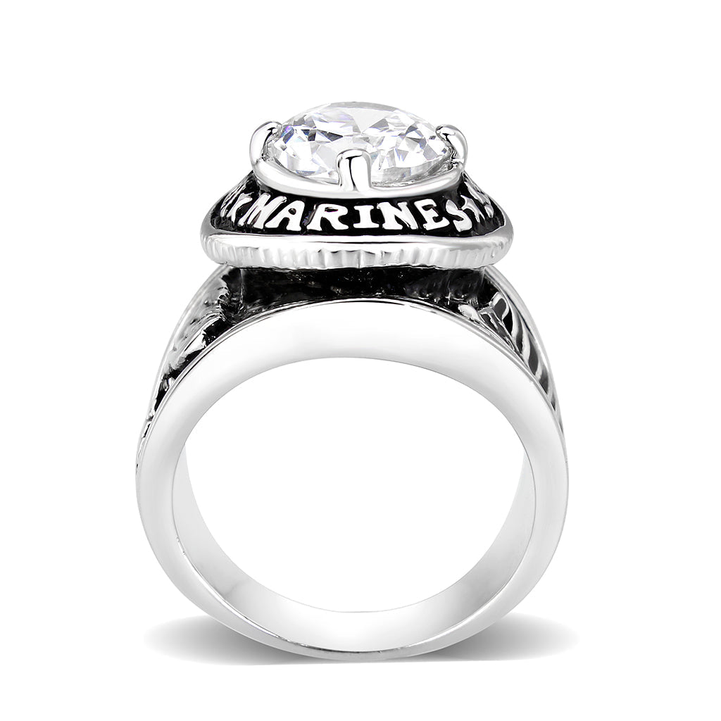 LO5M071 - Rhodium Plated Brass Ring with  CZ Clear Alamode