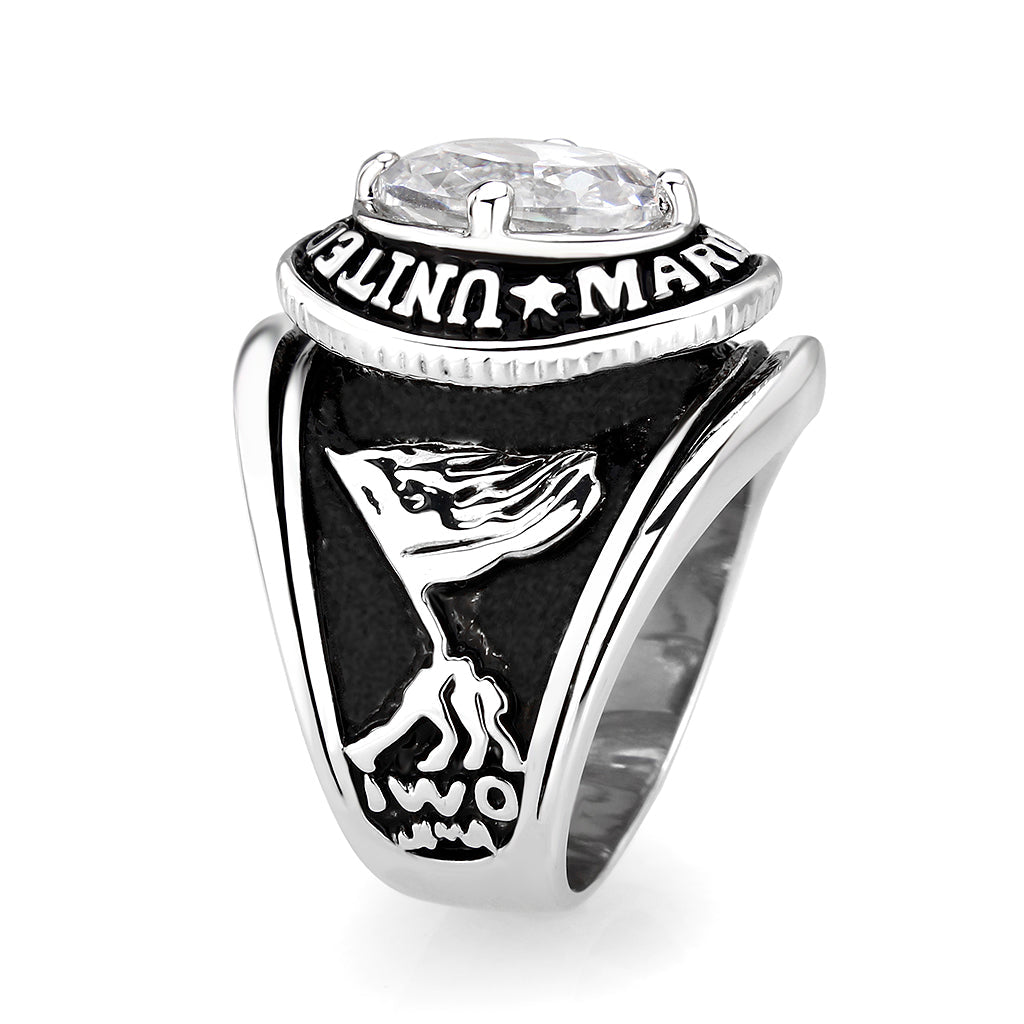 LO5M071 - Rhodium Plated Brass Ring with  CZ Clear Alamode
