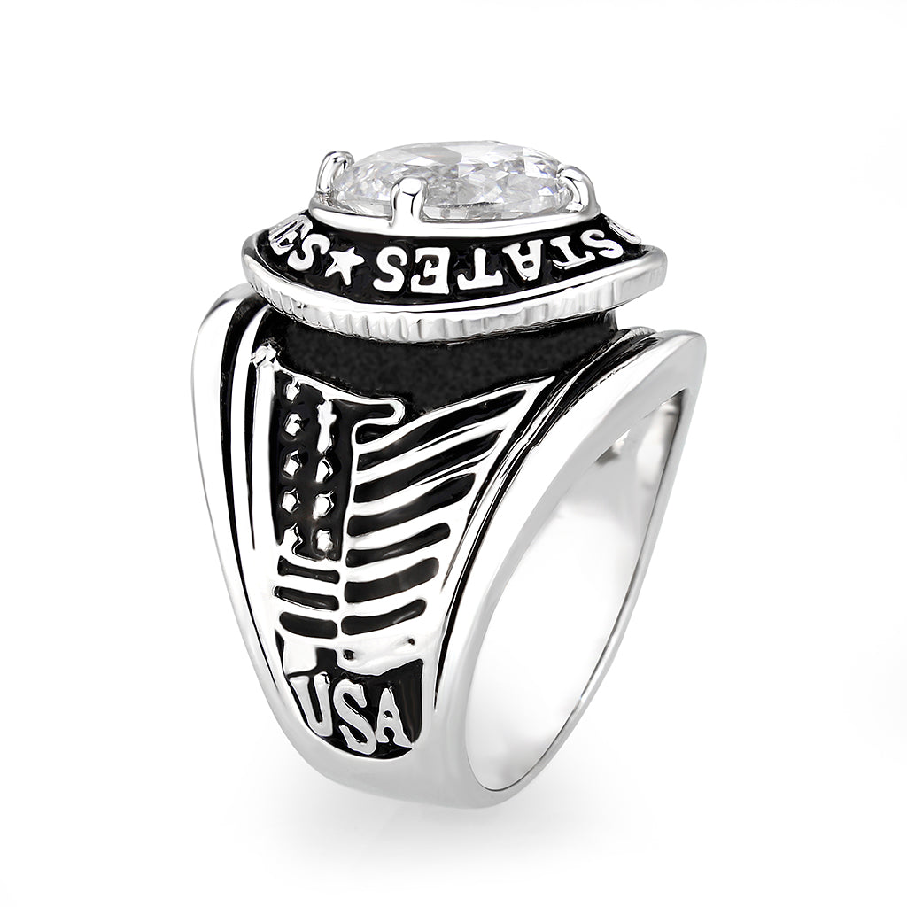 LO5M071 - Rhodium Plated Brass Ring with  CZ Clear Alamode