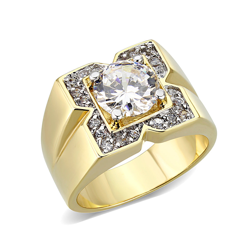 LO5M087 - Ion Gold Plating Brass Ring with AAA Grade CZ  in Clear-0