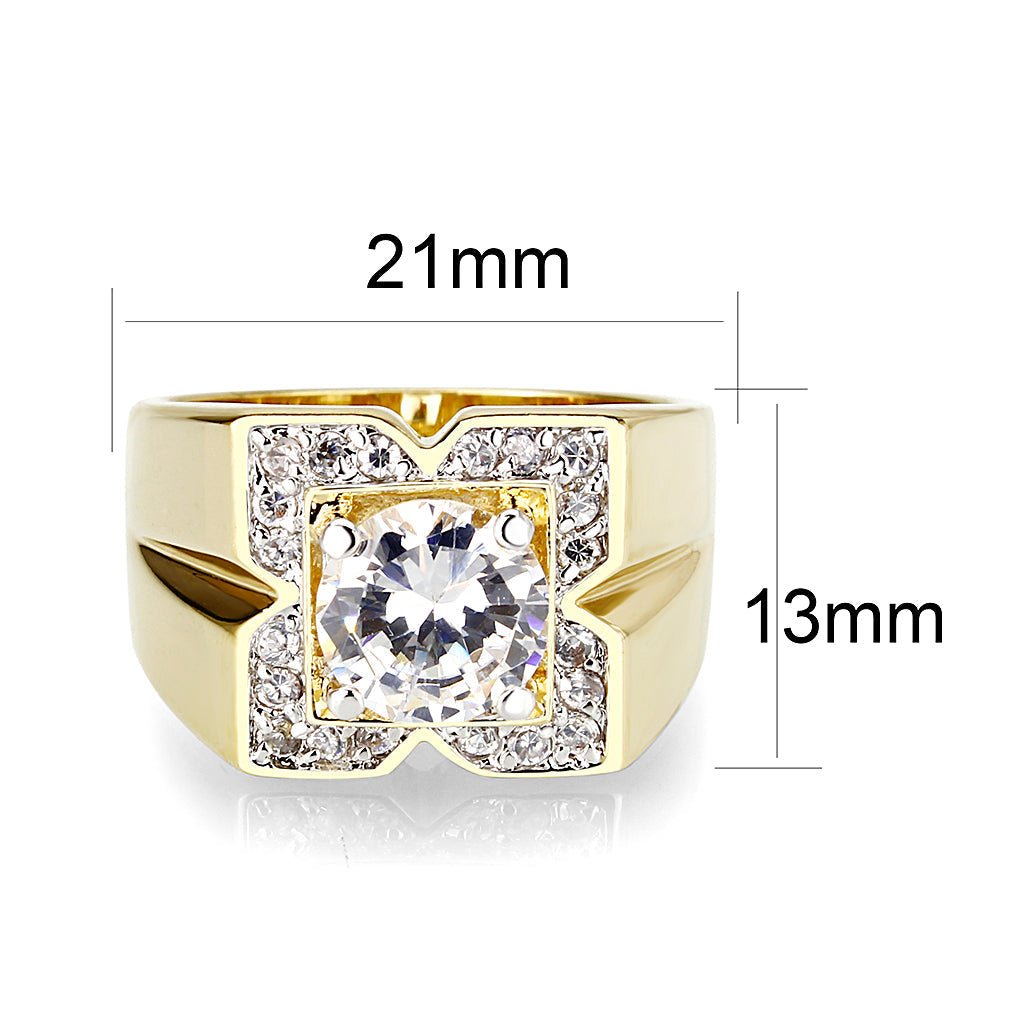 LO5M087 - Ion Gold Plating Brass Ring with AAA Grade CZ  in Clear-1